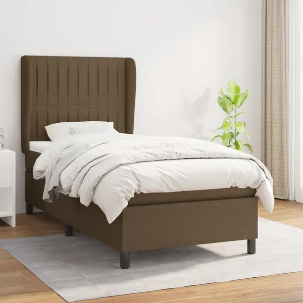 Gossi pat box spring cu saltea, maro inchis, 90x190 cm, textil