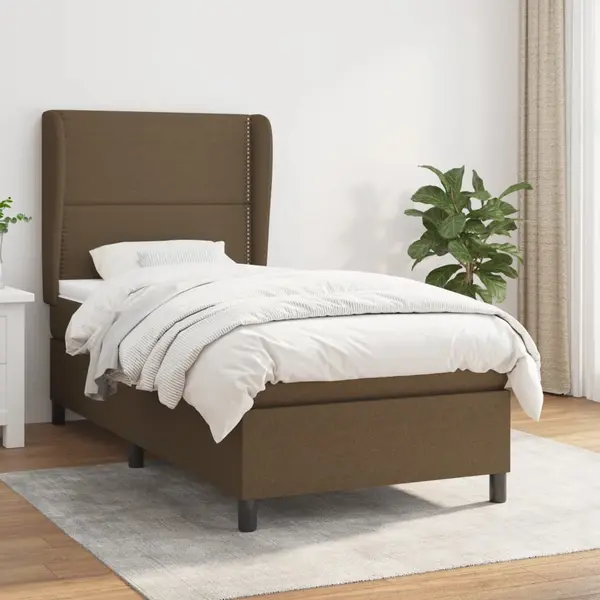 Gossi pat box spring cu saltea, maro inchis, 90x190 cm, textil