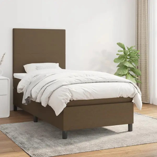 Gossi pat box spring cu saltea, maro inchis, 90x190 cm, textil