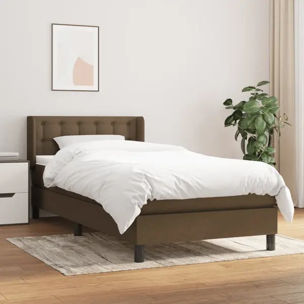 Gossi pat box spring cu saltea, maro inchis, 90x200 cm, textil