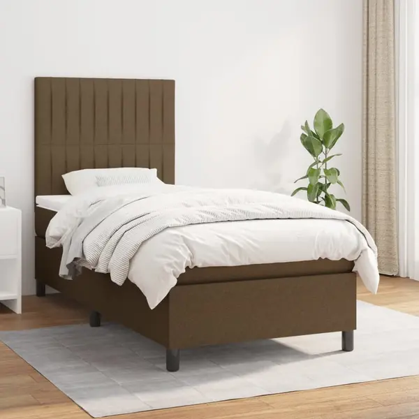 Gossi pat box spring cu saltea, maro inchis, 90x200 cm, textil