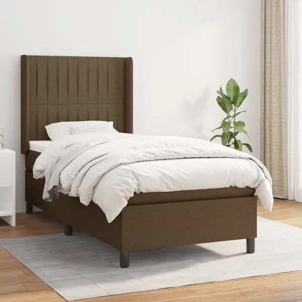 Gossi pat box spring cu saltea, maro inchis, 90x200 cm, textil