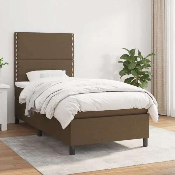 Gossi pat box spring cu saltea, maro inchis, 90x200 cm, textil