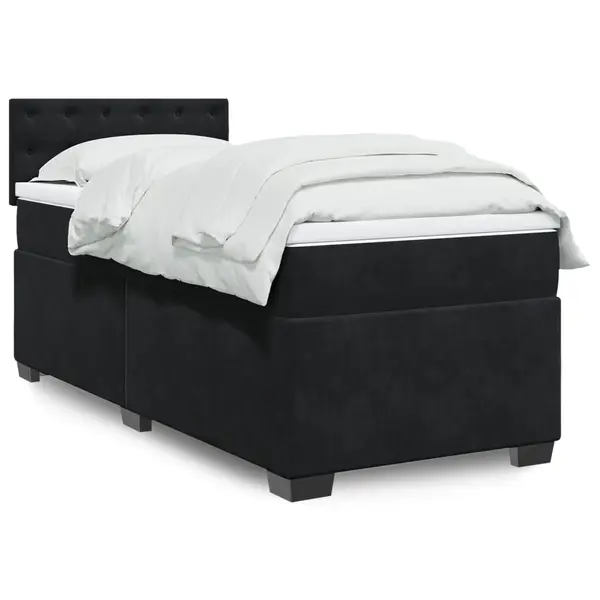 Gossi pat box spring cu saltea, negru, 100x200 cm, catifea