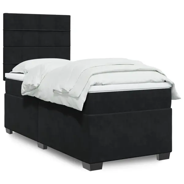 Gossi pat box spring cu saltea, negru, 100x200 cm, catifea