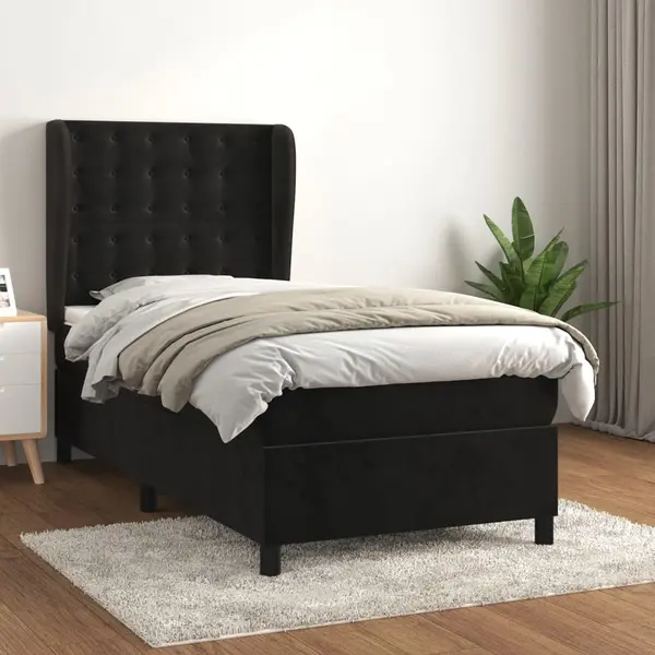 Gossi pat box spring cu saltea, negru, 100x200 cm, catifea