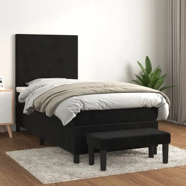 Gossi pat box spring cu saltea, negru, 100x200 cm, catifea