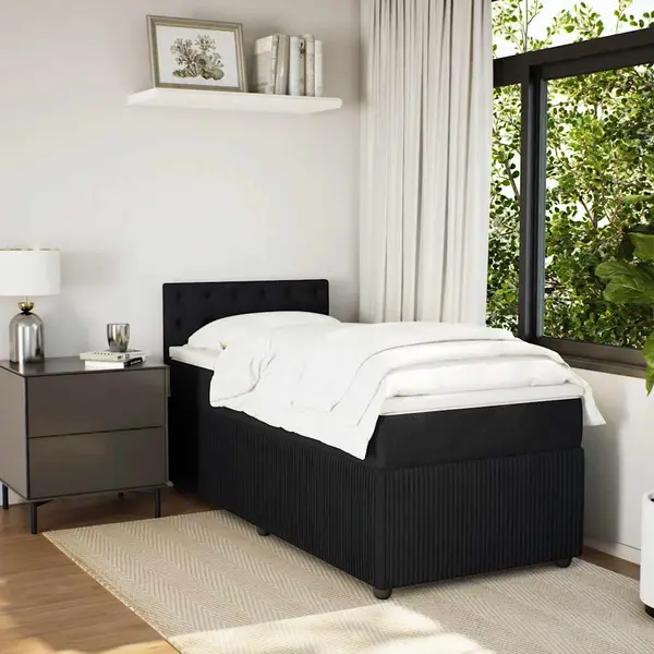 Gossi pat box spring cu saltea, negru, 100x200 cm, catifea
