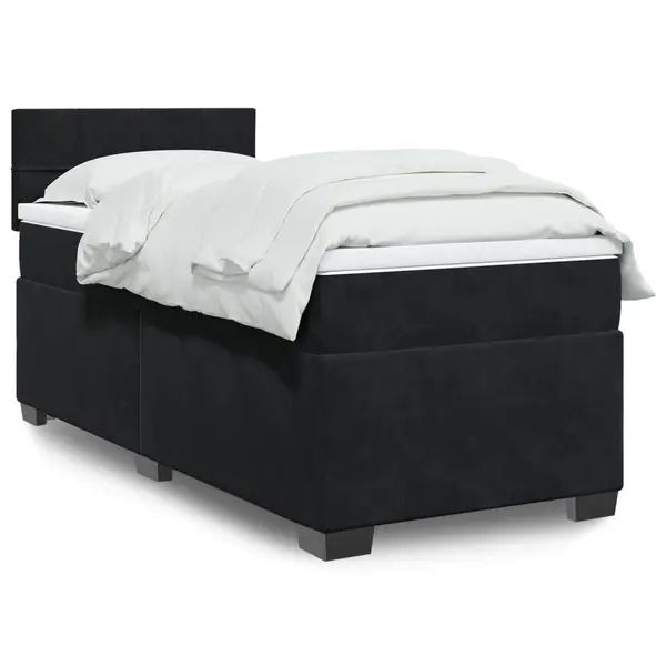 Gossi pat box spring cu saltea, negru, 100x200 cm, catifea