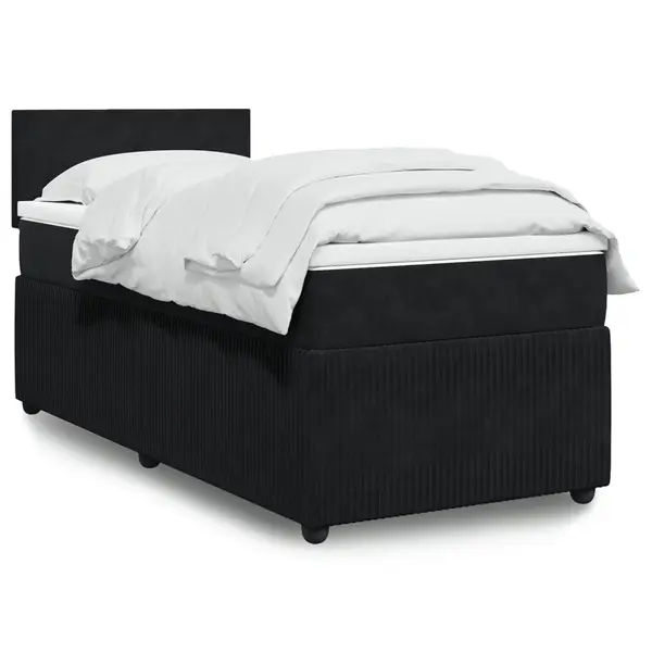 Gossi pat box spring cu saltea, negru, 100x200 cm, catifea