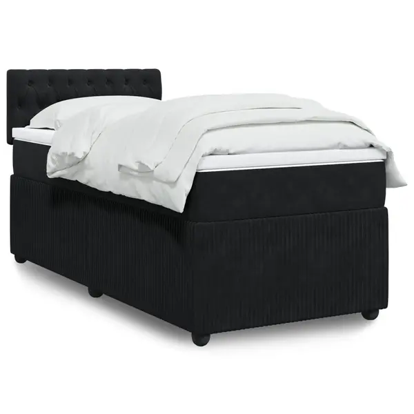 Gossi pat box spring cu saltea, negru, 100x200 cm, catifea