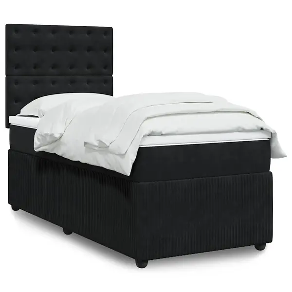 Gossi pat box spring cu saltea, negru, 100x200 cm, catifea