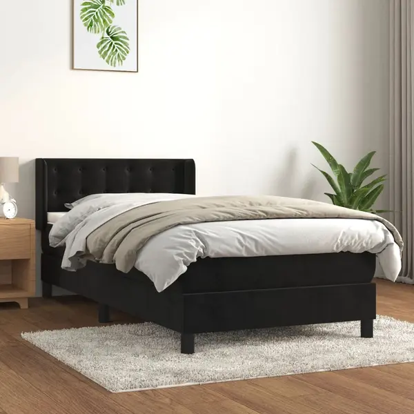 Gossi pat box spring cu saltea, negru, 100x200 cm, catifea
