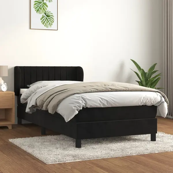 Gossi pat box spring cu saltea, negru, 100x200 cm, catifea