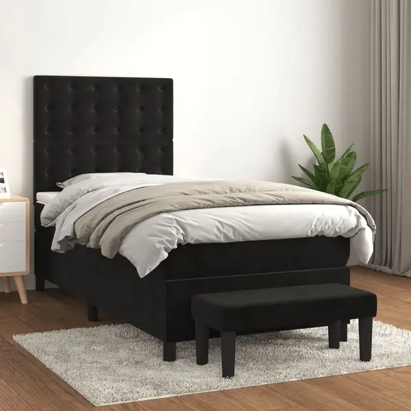 Gossi pat box spring cu saltea, negru, 100x200 cm, catifea