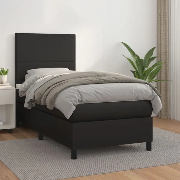 Gossi pat box spring cu saltea, negru, 100x200 cm, piele ecologica