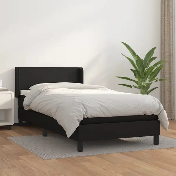 Gossi pat box spring cu saltea, negru, 100x200 cm, piele ecologica