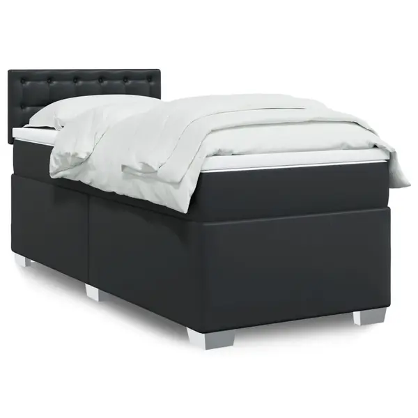 Gossi pat box spring cu saltea, negru, 100x200 cm, piele ecologica