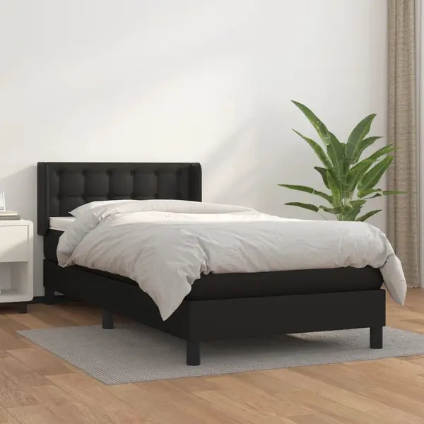 Gossi pat box spring cu saltea, negru, 100x200 cm, piele ecologica