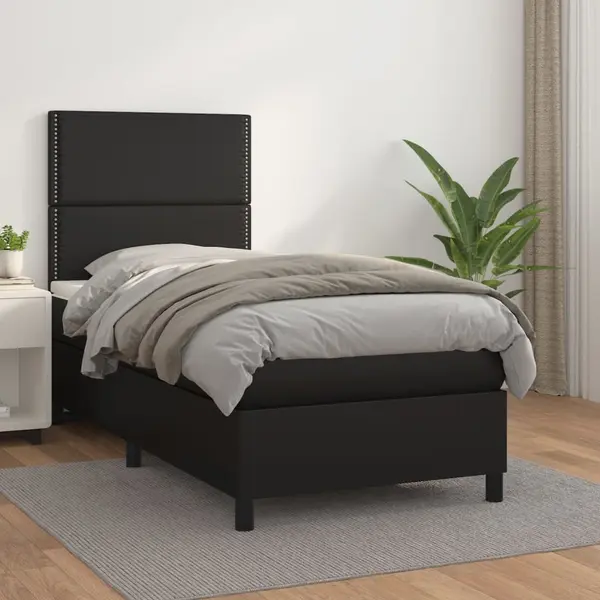 Gossi pat box spring cu saltea, negru, 100x200 cm, piele ecologica