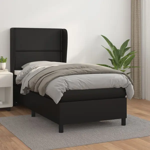 Gossi pat box spring cu saltea, negru, 100x200 cm, piele ecologica