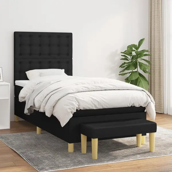 Gossi pat box spring cu saltea, negru, 100x200 cm, textil