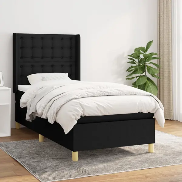 Gossi pat box spring cu saltea, negru, 100x200 cm, textil