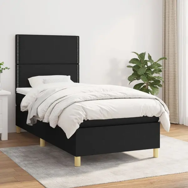 Gossi pat box spring cu saltea, negru, 100x200 cm, textil