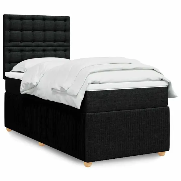 Gossi pat box spring cu saltea, negru, 100x200 cm, textil