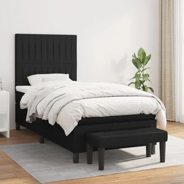 Gossi pat box spring cu saltea, negru, 100x200 cm, textil
