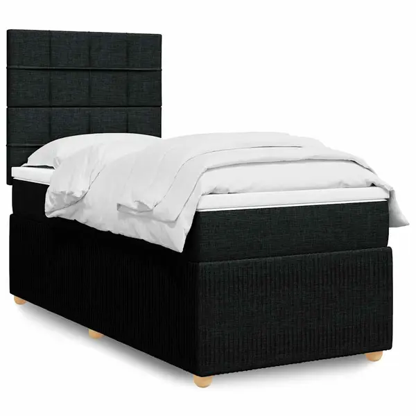 Gossi pat box spring cu saltea, negru, 100x200 cm, textil