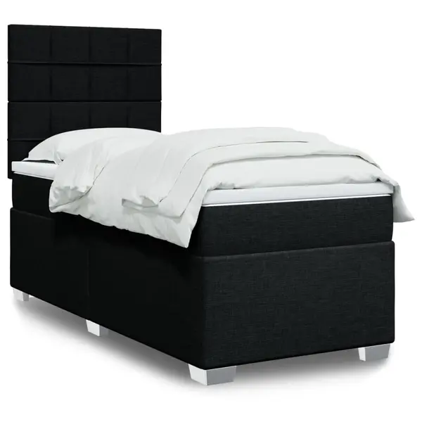 Gossi pat box spring cu saltea, negru, 100x200 cm, textil