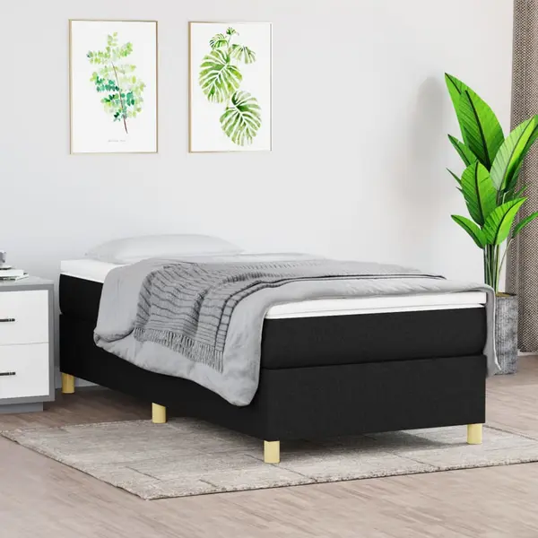 Gossi pat box spring cu saltea, negru, 100x200 cm, textil
