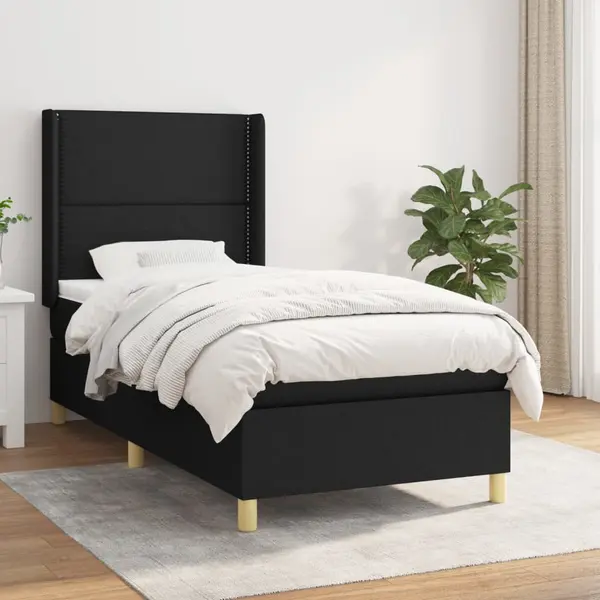 Gossi pat box spring cu saltea, negru, 100x200 cm, textil