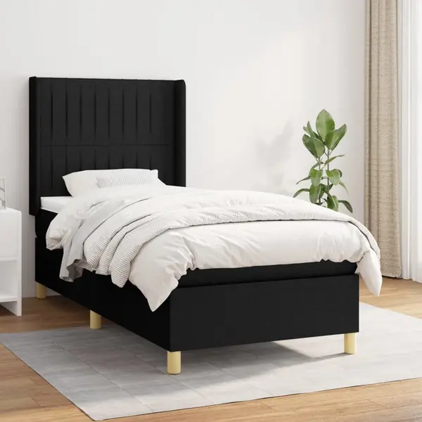 Gossi pat box spring cu saltea, negru, 100x200 cm, textil