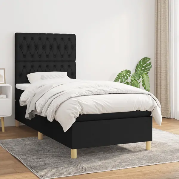 Gossi pat box spring cu saltea, negru, 100x200 cm, textil