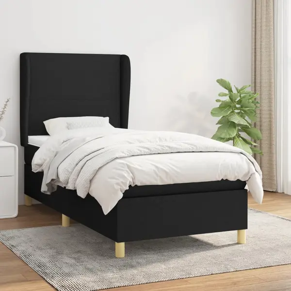 Gossi pat box spring cu saltea, negru, 100x200 cm, textil