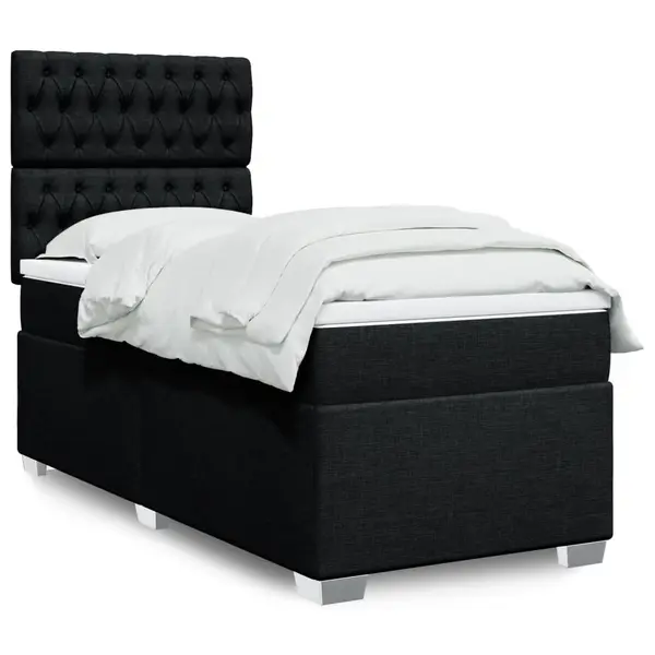 Gossi pat box spring cu saltea, negru, 100x200 cm, textil