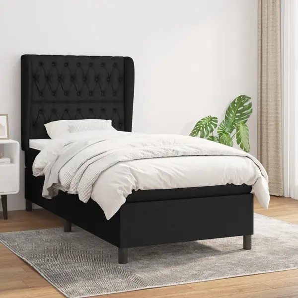 Gossi pat box spring cu saltea, negru, 100x200 cm, textil