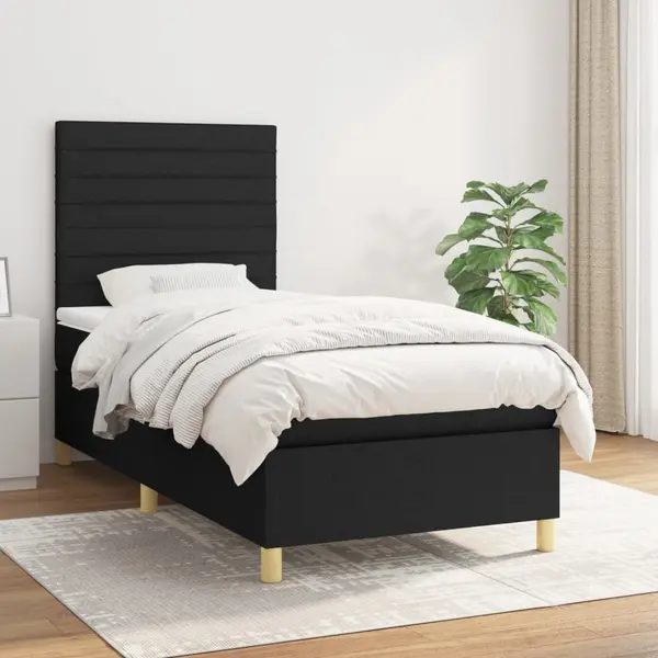 Gossi pat box spring cu saltea, negru, 100x200 cm, textil