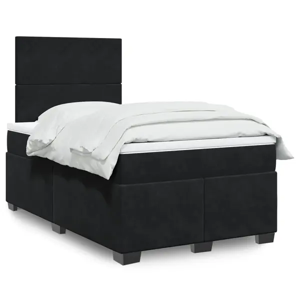 Gossi pat box spring cu saltea, negru, 120x190 cm, catifea
