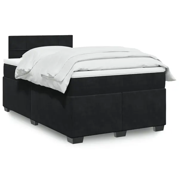 Gossi pat box spring cu saltea, negru, 120x190 cm, catifea