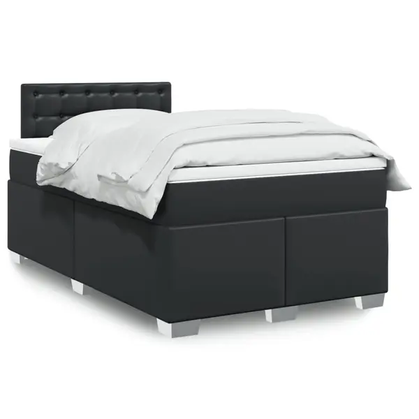 Gossi pat box spring cu saltea, negru, 120x190 cm, piele ecologica