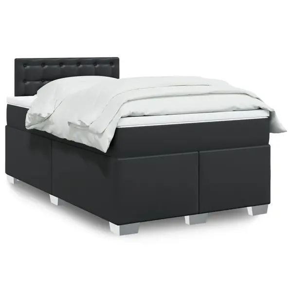 Gossi pat box spring cu saltea, negru, 120x190 cm, piele ecologica