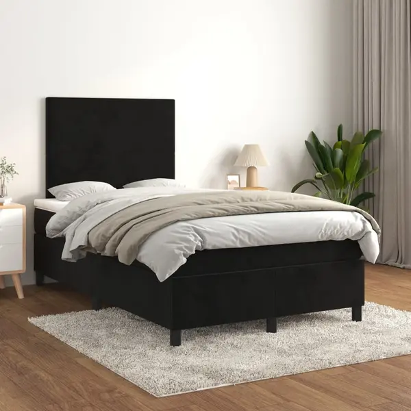 Gossi pat box spring cu saltea, negru, 120x200 cm, catifea