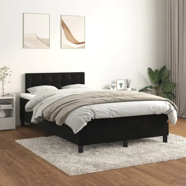 Gossi pat box spring cu saltea, negru, 120x200 cm, catifea