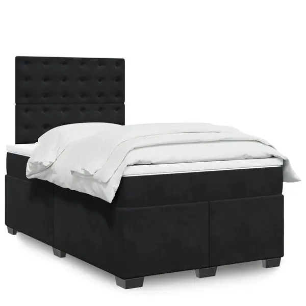 Gossi pat box spring cu saltea, negru, 120x200 cm, catifea