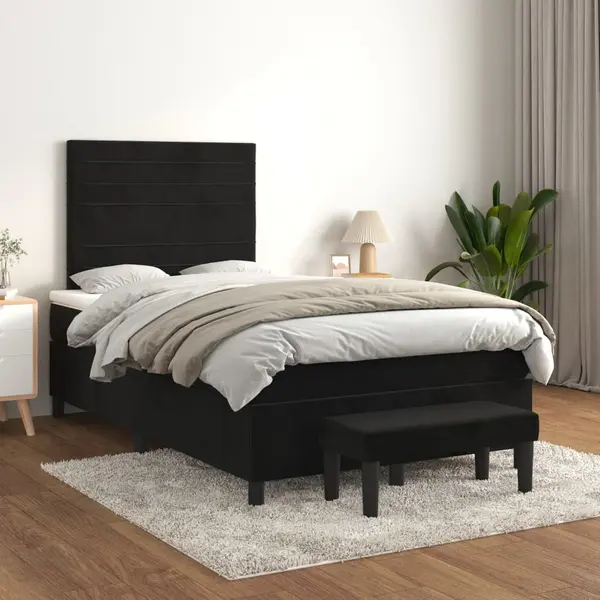 Gossi pat box spring cu saltea, negru, 120x200 cm, catifea