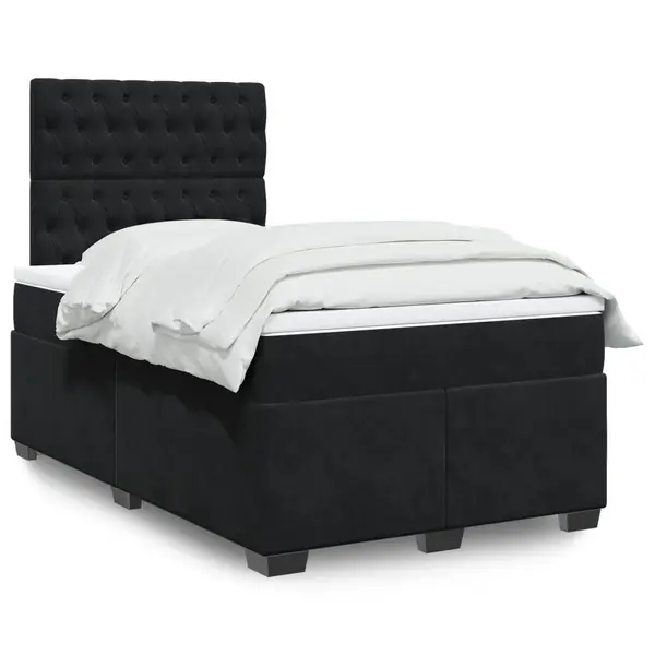 Gossi pat box spring cu saltea, negru, 120x200 cm, catifea