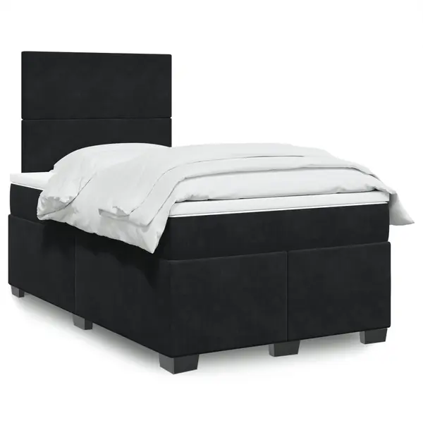 Gossi pat box spring cu saltea, negru, 120x200 cm, catifea